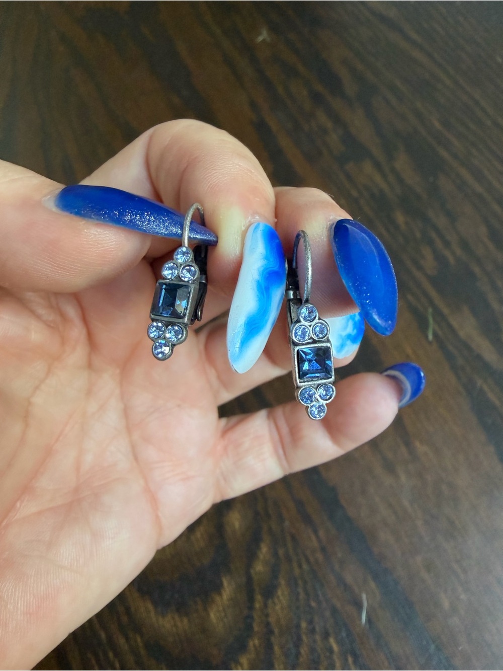 Lia Sophia "Dew Drop/Blue Bonnet" Matte Silver Tone w/Cut Crystals Earrings
